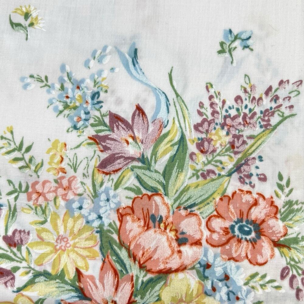 NEW VTG Pequot No Iron Percale Floral Ribbon 90s Cottage Twin Flat Sheet Crafter